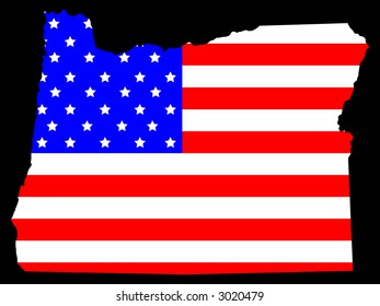 Map of the State of oregon and American flag