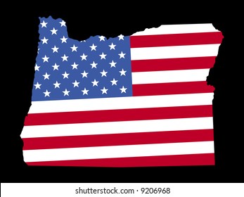 Map of the State of Oregon and American flag