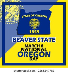 Map of the state of Oregon with bold text in frame to commemorate Oregon National Day on March 8