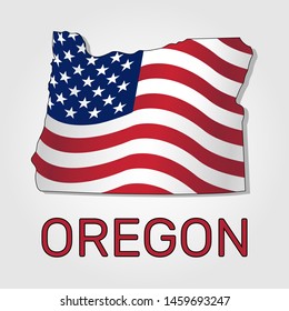 Map of the state of Oregon in combination with a waving the flag of the United States - Vector