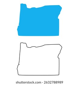 Mapa del estado de Oregón, Estados Unidos. Mapa con contornos detallados y siluetas azules	