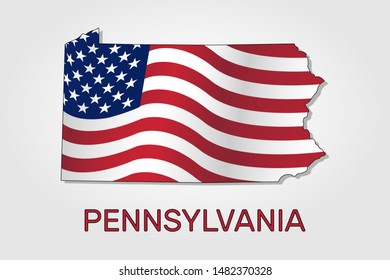 Map of the state of Pennsylvania in combination with a waving the flag of the United States - Vector