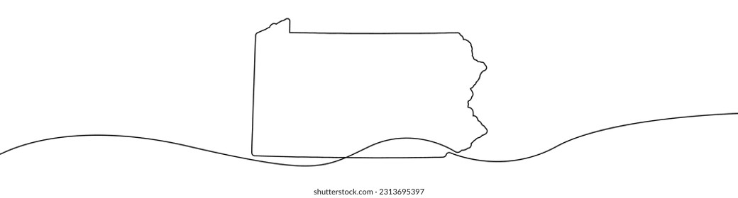 Mapa del estado del vector de dibujo continuo de la línea de iconos de Pensilvania. Mapa de una línea del estado del fondo vectorial del icono de Pensilvania. Mapa del icono del estado de Pensilvania. 