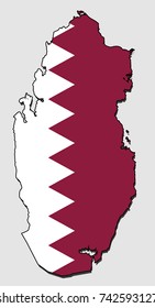 The Map Of The State Qatar, Filled With The National Flag