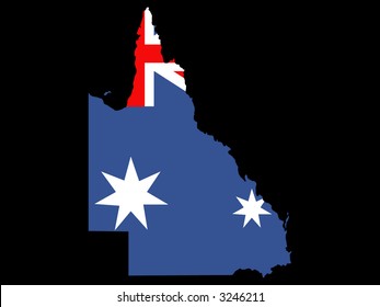 map of state of Queensland and Australian flag