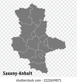 Map State of Saxony-Anhalt on transparent background. Saxony-Anhalt map with  districts  in gray for your web site design, logo, app, UI. Land of Germany. EPS10.