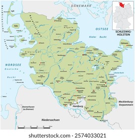 Map of the state Schleswig-Holstein, Germany