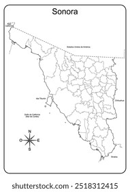 Mapa del estado de Sinaloa con división política por municipios