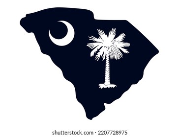 Map of the state of South Carolina with its official flag. Map of the US state isolated on white background. Vector illustration
