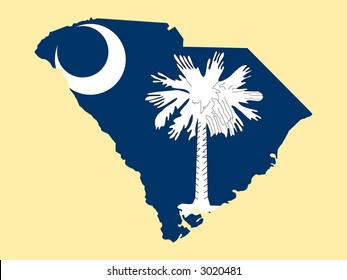 Map of the State of South Carolina and their flag