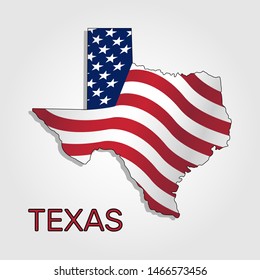 Map of the state of Texas in combination with a waving the flag of the United States - Vector