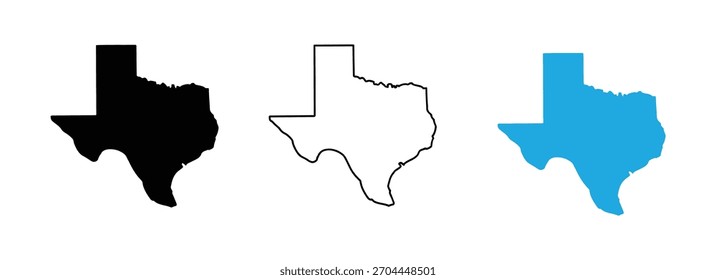 Mapa del estado de Texas, Estados Unidos. Mapa con contornos detallados y siluetas azules	