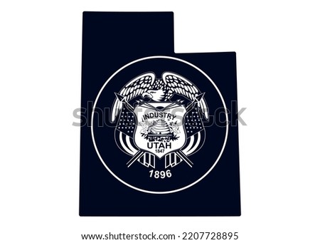 Map of the state of Utah with its official flag. Map of the US state isolated on white background. Vector illustration