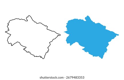 Mapa del estado de Uttarakhand, India. Mapa con contornos detallados y siluetas azules