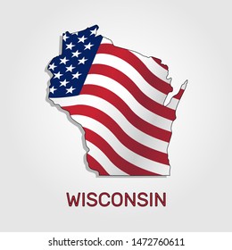Map of the state of Wisconsin in combination with a waving the flag of the United States - Vector