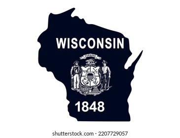 Map Of The State Of Wisconsin With Its Official Flag. Map Of The US State Isolated On White Background. Vector Illustration