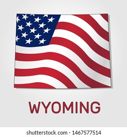 Map of the state of Wyoming in combination with a waving the flag of the United States - Vector