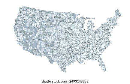 Map of the states and counties in the United Stateswith individual colors,isolated on white background for website layouts,background,education, precise,customizable,Travel worldwide,map silhouette.