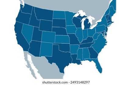 Map of the states and counties in the United Stateswith individual colors,isolated on white background for website layouts,background,education, precise,customizable,Travel worldwide,map silhouette.