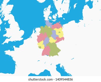 Map of States of Germany with Surrounding Terrain