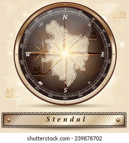 Map of stendal with borders in bronze