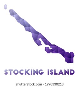 Map of Stocking Island. Low poly illustration of the island. Purple geometric design. Polygonal vector illustration.