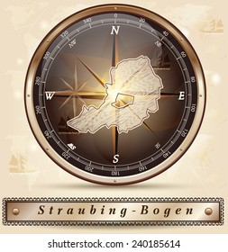 Map of Straubing Bogen with borders in bronze