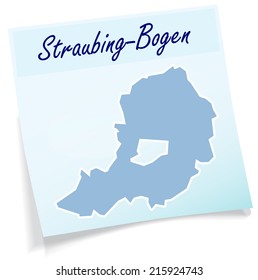 Map of Straubing Bogen as sticky note in blue