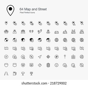 Map and Street Pixel Perfect Icons (line style)