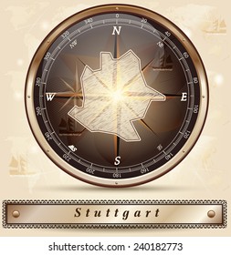 Map of Stuttgart with borders in bronze