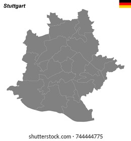 map of Stuttgart city with borders of the districts