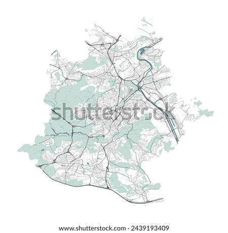 Map of Stuttgart, Germany. Detailed city vector map, metropolitan area with border. Streetmap with roads and water.
