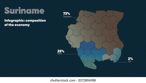 Map with a stylized oriental overlapping pattern and a transform effect. Oriental gold pattern with overlap superimposed on map. suriname Political Map. suriname country map infographics