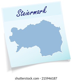 Map of styria as sticky note in blue