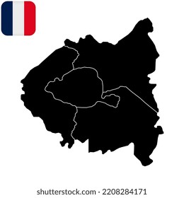 Mapa de las subdivisiones de los Departamentos de París, Des Hauts-de-Seine, Seine-Saint-Denis y Du Val-de-Marne, Francia. Ilustración vectorial.