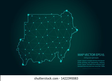 Map of sudan - Abstract mash line and point scales on dark gradient background. Wire Frame 3D mesh polygonal network line, design sphere, dot and structure. Vector illustration eps 10