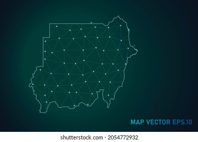 Karte von sudan - Abstrakte Maislinie und Punktwaage auf dunklem Farbverlauf-Hintergrund. Draht-Rahmen 3D-Mesh-Netzlinie, Design-Kugel, Punkt und Struktur. Vektorgrafik eps10.