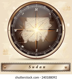 Map of sudan with borders in bronze