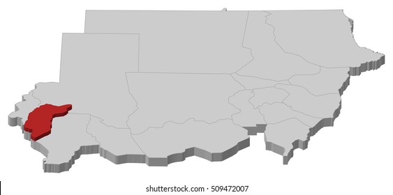 Map - Sudan, Central Darfur - 3D-Illustration