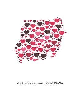 map of sudan filled with hearts of different sizes and colors