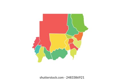 Map of Sudan isolated modern colorful style. for website layouts, background, education, precise, customizable, Travel worldwide, map silhouette backdrop, earth geography, political, reports. 