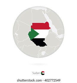 Map of Sudan and national flag in a circle. Sudan map contour with flag. Vector Illustration.