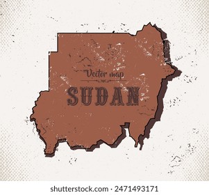 Karte des Sudan im alten Stil, braune Grafiken im Retro-Western-Stil.