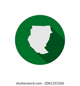 Map of Sudan on green circle with long shadow