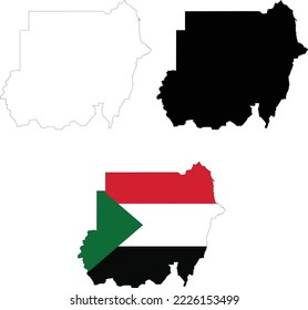 Map Sudan on white background. Sudan Map Outline. Sudan vector map with the flag inside.