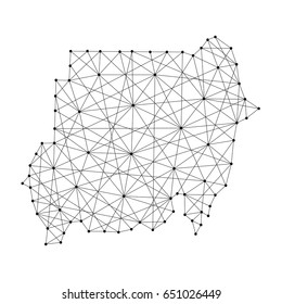 Map of Sudan from polygonal black lines and dots of vector illustration