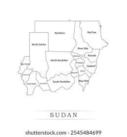 Landkarte von Sudan mit Vertretung der Verwaltungseinheiten