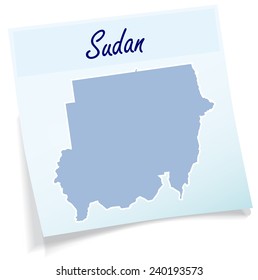 Map of sudan as sticky note in blue
