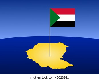 map of Sudan and their flag on pole illustration