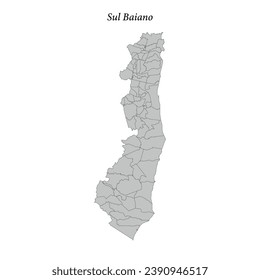 mapa de Sul Baiano es una mesorregión en el estado de Bahía con municipios fronterizos